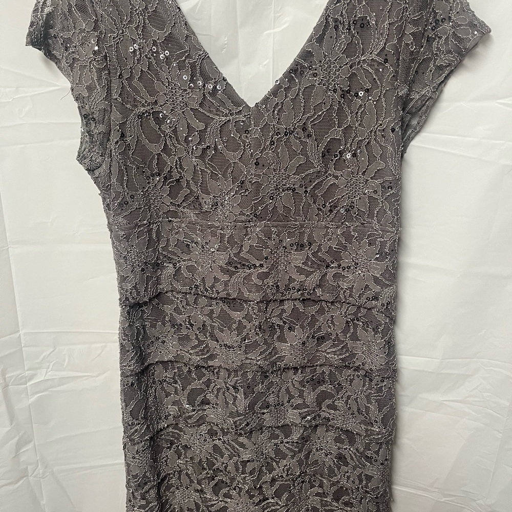 Scarlett Lace V-Neck Midi Dress in Gray - Picture 3 of 8